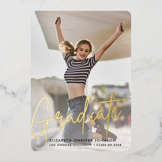 Modern 3-Foto-Abschluss-Echtfolienankündigung Folieneinladung (Vorderseite)