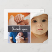 Modern 3 Foto Collage Baby Boy Birth Postkarte (Vorne/Hinten)