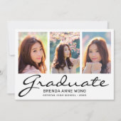 Modern 3 Foto Collage Black Script Abschluss Ankündigung (Vorderseite)