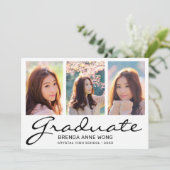 Modern 3 Foto Collage Black Script Abschluss Ankündigung (Stehend Vorderseite)