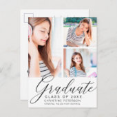 Modern 3 Foto Collage Black Script Abschluss Postkarte (Vorne/Hinten)