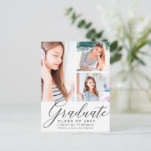 Modern 3 Foto Collage Black Script Abschluss Postkarte (Stehend Vorderseite)