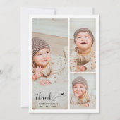 Modern 3 Foto Collage Geburtserklärung Danke (Vorderseite)