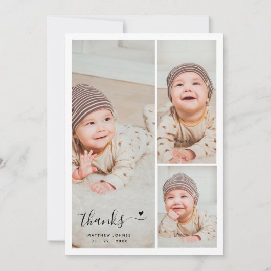 Modern 3 Foto Collage Geburtserklärung Danke (Vorderseite)