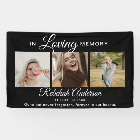 Modern 3 Foto Collage Memorial Banner (Horizontal)