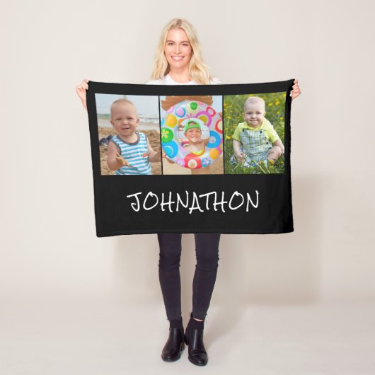 Modern 3 Foto Collage Name Fleecedecke (Beispiel)