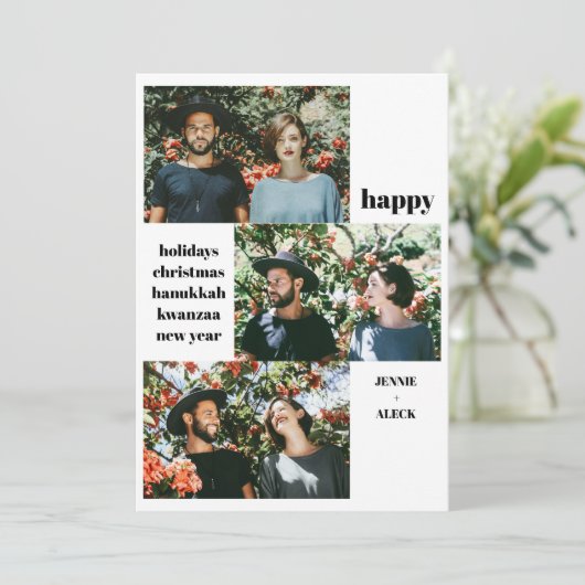 Modern 3 Foto Collage Schwarz-Weiß Weihnachten (Stehend Vorderseite)