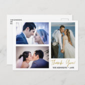 Modern 3 Foto Collage Wedding Vielen Dank Ankündigungspostkarte (Vorne/Hinten)