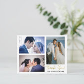Modern 3 Foto Collage Wedding Vielen Dank Ankündigungspostkarte (Stehend Vorderseite)