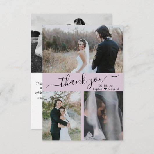 Modern 3 Foto Collage Wedding Vielen Dank Dankeskarte (Vorne/Hinten)