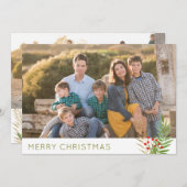 Modern 3 Foto Einfach Frohe Weihnachten Holly Blät (Vorne/Hinten)