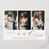 Modern 3 Foto Rose Gold Foil Danke Karte (Vorderseite)