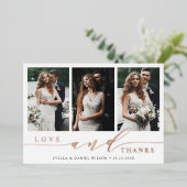 Modern 3 Foto Rose Gold Foil Danke Karte (Stehend vorne)