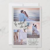 Modern 3 Foto sagte sie Save the Date Ja Einladung (Vorderseite)