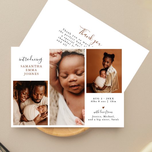 Modern 3 Foto Vielen Dank New Baby Birth Ankündigung