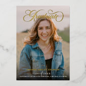 Modern 3 Foto White Script Abschluss Folieneinladung (Vorderseite)