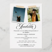 Modern 3 Foto White Script Abschluss Folieneinladung (Rückseite)