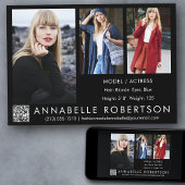 Modern 3 Fotos QR Code Modell Actor Comp Card Einladung