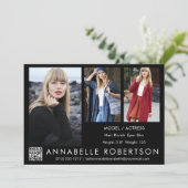 Modern 3 Fotos QR Code Modell Actor Comp Card Einladung (Stehend Vorderseite)