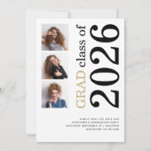 Modern 3 photo Bold 2026 Graduation Party Save The Date (Vorderseite)