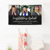 Modern 3 Photo Congratulations Black Graduation Banner (Insitu)