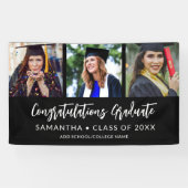 Modern 3 Photo Congratulations Black Graduation Banner (Horizontal)