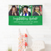 Modern 3 Photo Congratulations Green Graduation Banner (Insitu)