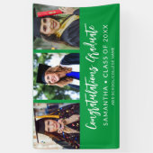 Modern 3 Photo Congratulations Green Graduation Banner (Vertikal)