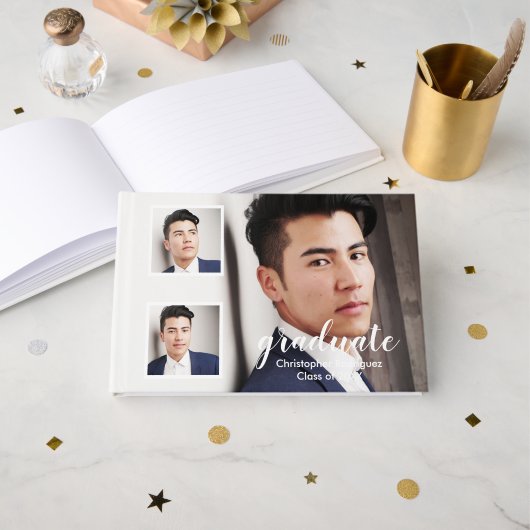 Modern 3 Photo Graduation Gästebuch (Vorderseite Offen)