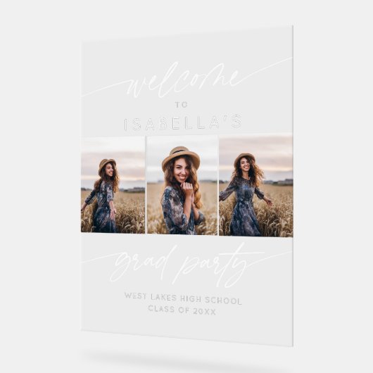 Modern 3 Photo Graduation Party  Welcome Script  Acrylschild (Winkel)