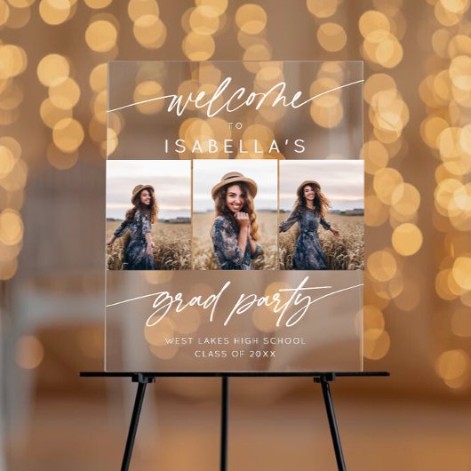 Modern 3 Photo Graduation Party Welcome Script Acrylschild