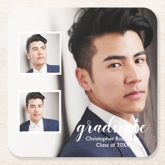Modern 3 Photo Graduation Rechteckiger Pappuntersetzer (Vorderseite)