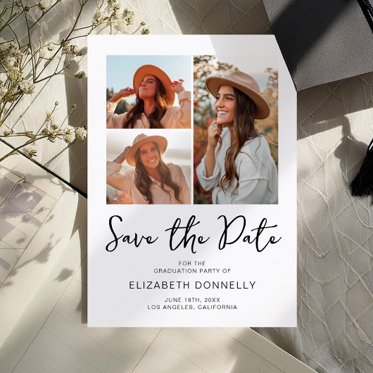 Modern 3 Photo Graduation Save The Date