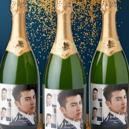 Modern 3 Photo Graduation Schaumweinetikett