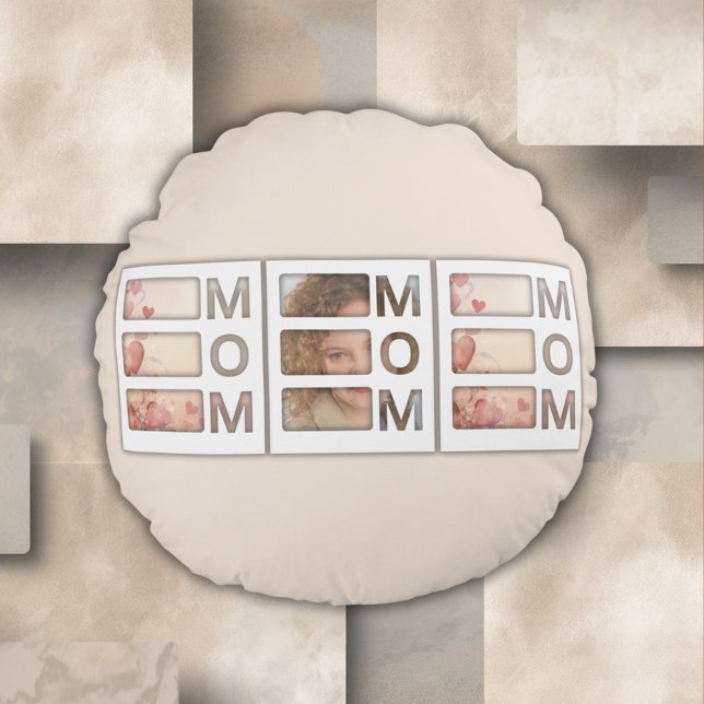 Modern 3 Photo Grid Mom Birthday Keepsake Rundes Kissen (Von Creator hochgeladen)