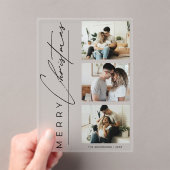 Modern 3 Photo Minimalist Script Christmas Card Acryleinladungen (Insitu (Handheld))