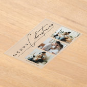 Modern 3 Photo Minimalist Script Christmas Card Acryleinladungen (Ablage )