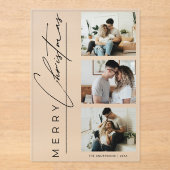 Modern 3 Photo Minimalist Script Christmas Card Acryleinladungen (Vorderseite)