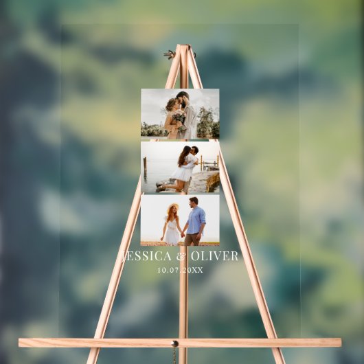 Modern 3 Photo Wedding Guest Signature Acrylschild (Neutral)