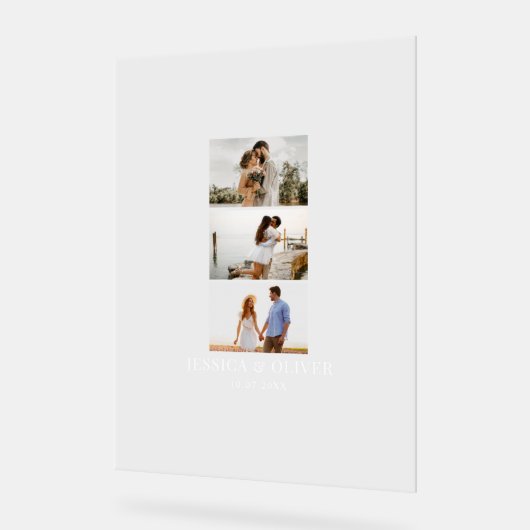 Modern 3 Photo Wedding Guest Signature Acrylschild (Winkel)