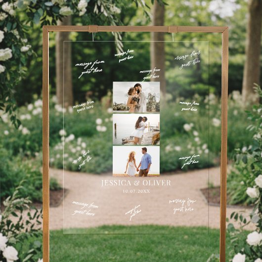 Modern 3 Photo Wedding Guest Signature Acrylschild