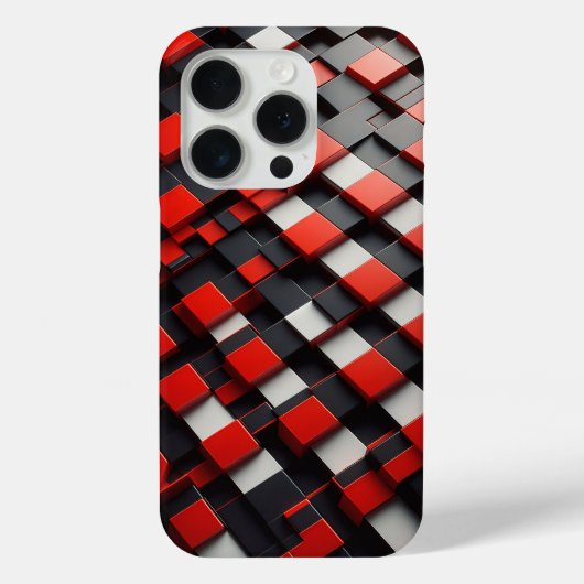 Modern 3D Geometric Block Case Red, Black & White (Rückseite)