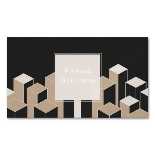 Modern 3D Geometric Columns Black Beige Architech Magnetische Visitenkarte (Vorderseite)