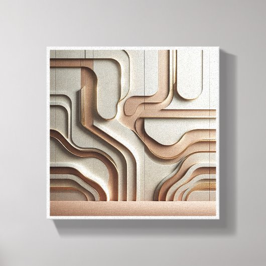 Modern 3D Geometric Paths Abstract - Luxury Cream Leinwanddruck (Vorderseite)
