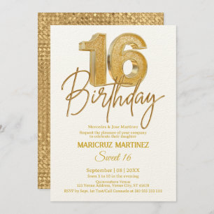 Modern 3D Gold Glitzer Sweet 16. Geburtstag Einladung