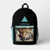 Modern 3D Leopard  Customizable Name  Bedruckter Rucksack (Vorderseite)