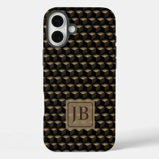 Modern 3D Monogram, Geometric Bronze Pattern iPhone 16 Plus Hülle