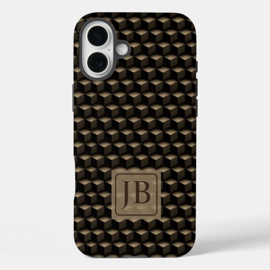 Modern 3D Monogram, Geometric Bronze Pattern Case-Mate iPhone Hülle (Rückseite)