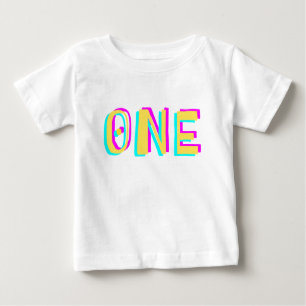 Modern 3D One Yellow First Birthday Baby T - Shirt