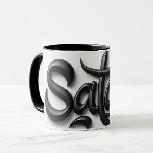 Modern 3D Salam Greeting | Bold Black & White Isla Tasse (Vorderseite Links)